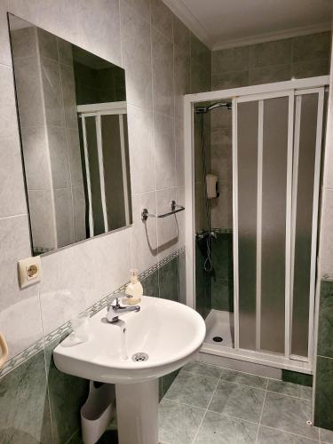 a bathroom with a sink and a shower at Vilariño Moscoso in Arzúa