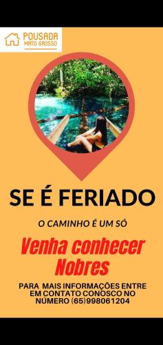 諾布里斯的住宿－Pousada Mato Grosso，一张海报,用于在游泳池里与女人一起演唱会
