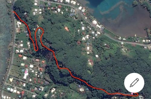 a map of a river with a red trail at Sunset rooms - Auberge Polynésienne in Tevaitoa