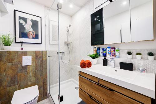 Bilik mandi di TELEKI40 Apartman Győr CENTRAL, FREE PARKING, TERRACE