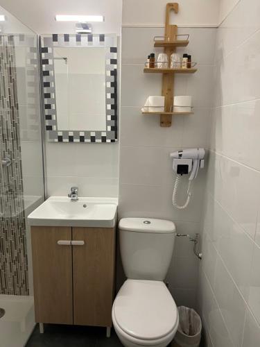 a small bathroom with a toilet and a sink at Resothel Group in Le Cannet