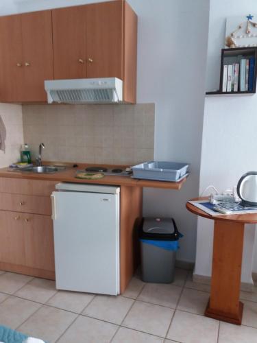 a kitchen with a white refrigerator and a sink at Eftihia studios in Léntas