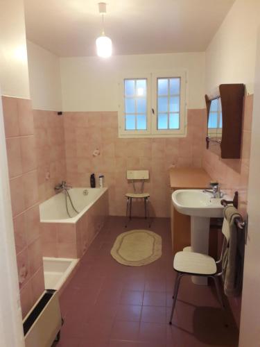 une salle de bain avec une baignoire et un lavabo et une baignoire dans l'établissement VIDAL BERNARD, à Saint-André-de-Vézines