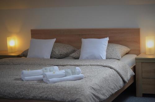 Un pat sau paturi într-o cameră la Pension Vyhlídka