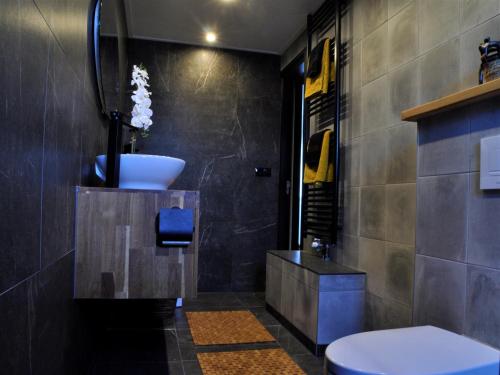 een badkamer met een toilet en een wastafel bij Huis nummer 7 met sauna en 3 slaapkamers in Leeuwarden
