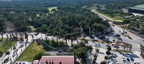 an aerial view of a city street with cars at Selin Otel Belek in Antalya