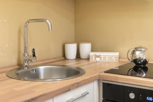 a kitchen counter with a sink and a mixer at Ell Star Apartment in Tivat