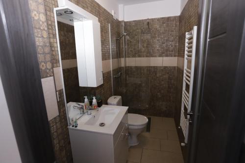 a small bathroom with a sink and a toilet at CENTRAL VIEW Craiova in Craiova