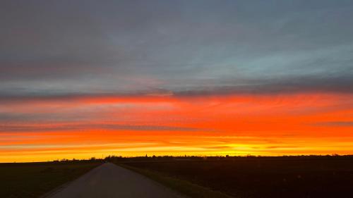 a long road with a sunset in the background at Stugor - Lgh sodra Oland in Mörbylånga