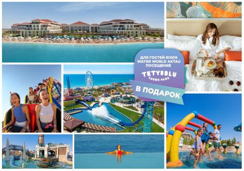 a collage of photos of a resort with a water park at Rixos Water World Aktau - Theme Park Free Access in Aktau