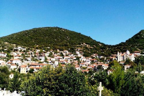 a village on a hill with houses on it at Panorea's Stone House in Sidhirókastron