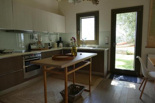 a kitchen with a table in the middle of it at Art Villa Pelion in Agria