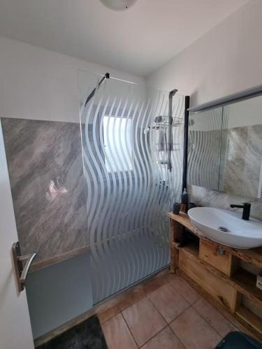 une salle de bain avec un lavabo et une douche en verre dans l'établissement Une Oasis au Pays de Cézanne, à Aix-en-Provence