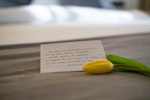 a note sitting on top of a flower with a tulip at Elexus Predeal in Predeal