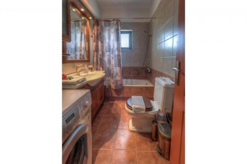 uma pequena casa de banho com lavatório e WC em Amazing Villa Amare with stunning views em Amárion