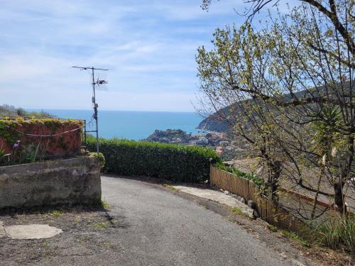 a dirt road with the ocean in the background at Solarolo Village in Moneglia