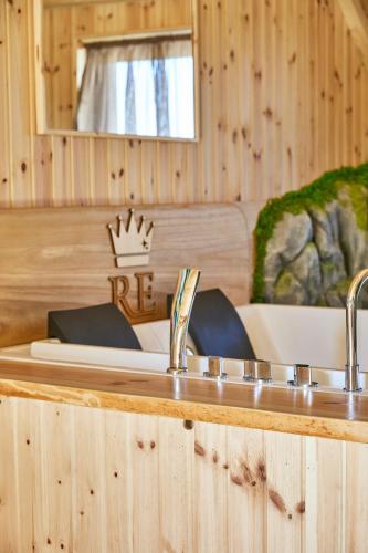 a kitchen counter with a sink and a crown on the wall at REnt room Japaroom in Anguillara Sabazia