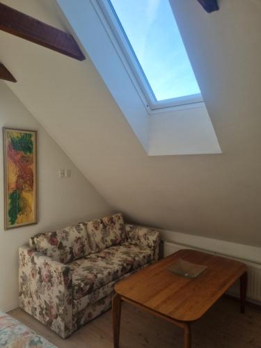 a living room with a couch and a skylight at Elling Bed & Breakfast in Frederikshavn