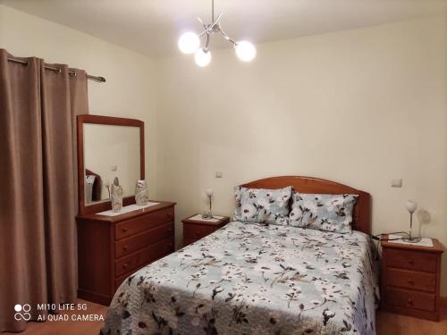a bedroom with a bed and a dresser and a mirror at Casa Grilo in Geres