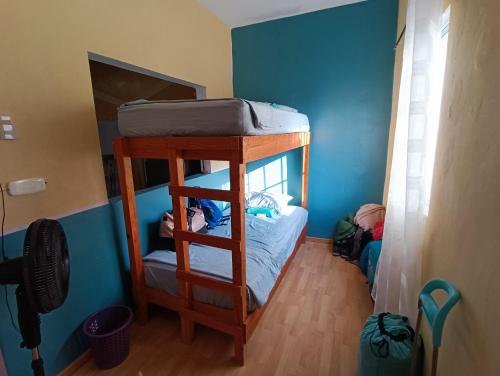 a bunk bed in a room with a blue wall at Hostal a 10 min del centro de Veracruz in Veracruz
