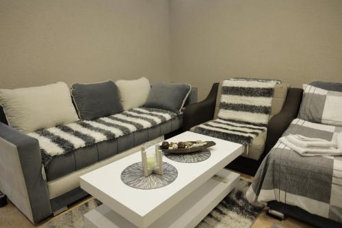 a living room with a couch and a coffee table at Apartment Alexandra in Budva