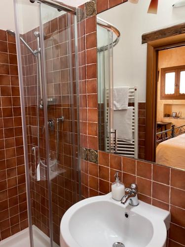 a bathroom with a sink and a shower at Agriturismo I Bosconi in Cesena