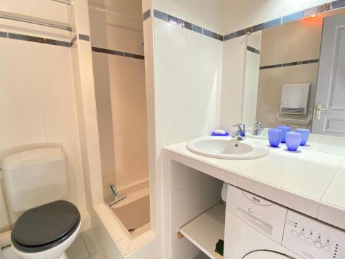 a bathroom with a toilet and a sink at Joli chalet 60m2 proche du centre. parking. balcon in Cauterets