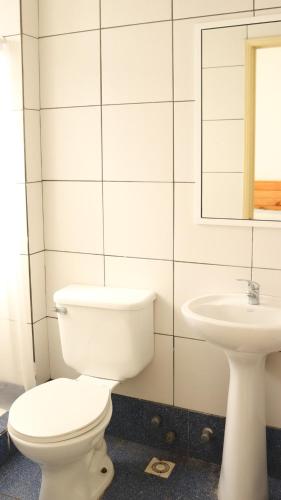 a bathroom with a toilet and a sink at Hotel Terramar in Talcahuano