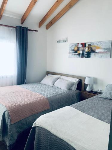 a bedroom with two beds and a window at Hostal Uruz in Coihaique