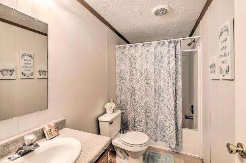 a bathroom with a toilet and a sink at Arapahoe Home with Fireplace Near Deer Hunting in Arapahoe