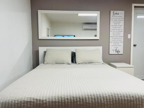 a bedroom with a bed with a mirror above it at Holly Bunker in Yabucoa