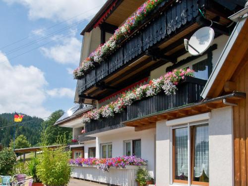 ein Gebäude mit Blumen auf der Seite in der Unterkunft Landpension Am Sommerhang in Bad Rippoldsau