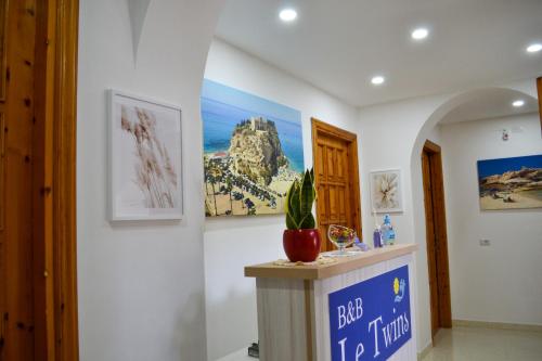 a room with a counter with a picture on the wall at Le Twins -Bed and Breakfast in Tropea