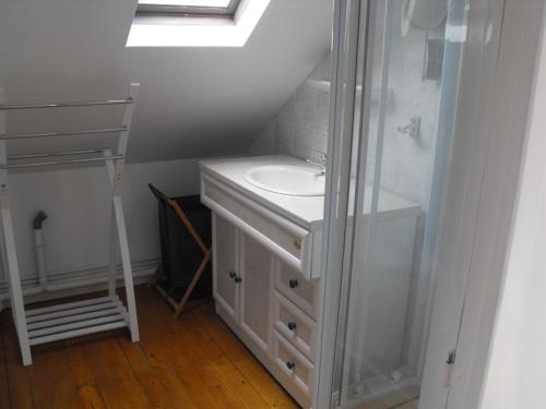 a bathroom with a sink and a shower at Résidence ALEXIA in Saint-Valery-en-Caux