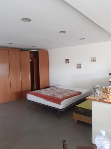 1 dormitorio con 1 cama en la esquina de una habitación en BEHOBIE en Urrugne