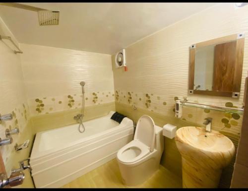 a bathroom with a tub and a toilet and a sink at Hotel Regal Palace in Cox's Bazar