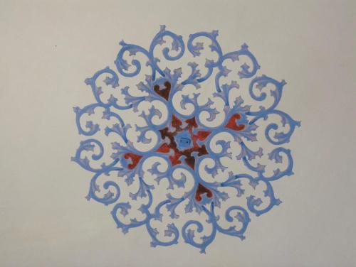 a blue and white pattern on a wall at Palazzo Romani Adami in Fermo