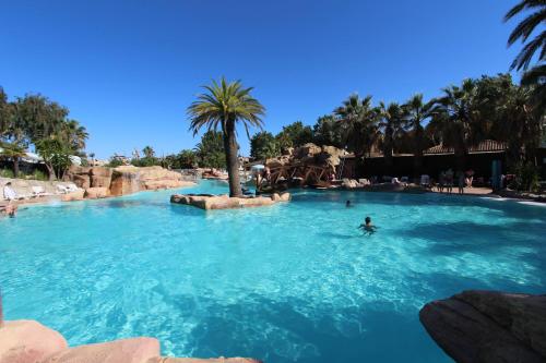 a person in a swimming pool at a theme park at Camping Les Sables d'Or in Cap d'Agde