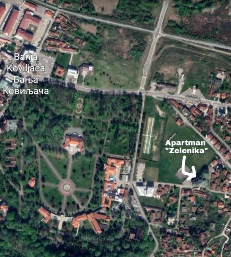 a map of a city with buildings and trees at Apartman Zelenika in Banja Koviljača