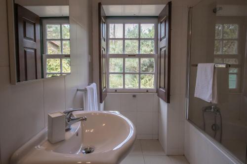 a bathroom with a sink and a tub and a window at Quinta Do Bento Novo - Casa de Campo - Turismo Rural in Viana do Castelo