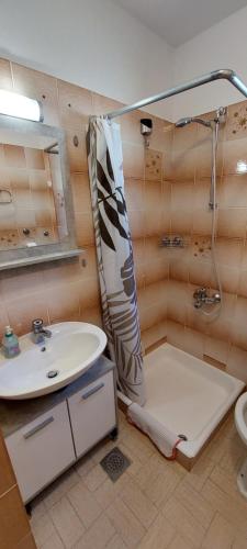 a bathroom with a shower and a sink at Room Eta in Cres