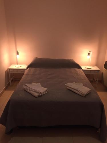 a bedroom with a large bed with two night stands at El Oasis in Saladillo