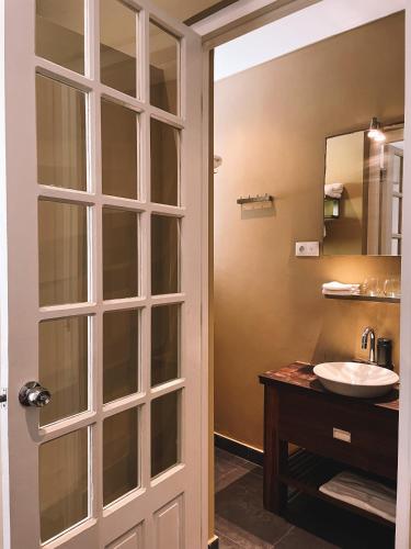 a bathroom with a sink and a mirror at BijBlauw in Willemstad