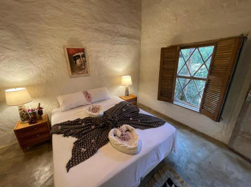 a bedroom with a bed and a window at Recanto dos manacas in Pirenópolis