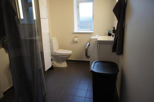 a bathroom with a toilet and a sink and a window at 87 Østergade (id. 051) in Esbjerg