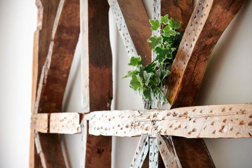 a wooden ladder with a potted plant on it at Casa Portuguesa Fanqueiros in Lisbon