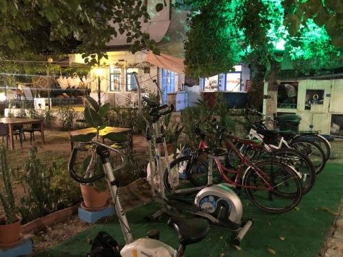 eine Gruppe von Fahrrädern, die auf einem Hof geparkt sind in der Unterkunft Zirkon Doğa Butik Otel in Fethiye