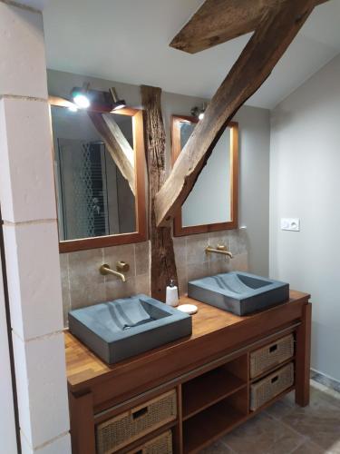 a bathroom with a sink and two mirrors at LE BAS CHITRAY in Ménil
