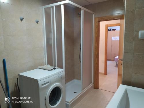 バレンシアにあるBurjassot Mestallaのバスルーム(シャワー付)の洗濯機が備わります。