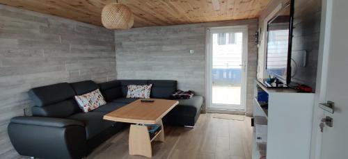 a living room with a couch and a table at Wild Carp in Dunavăţu de Jos